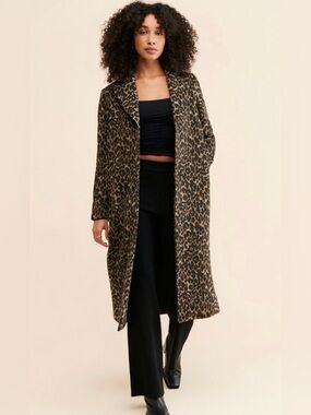 Leith Leopard-Print Long Trench Coat - Brown & Black